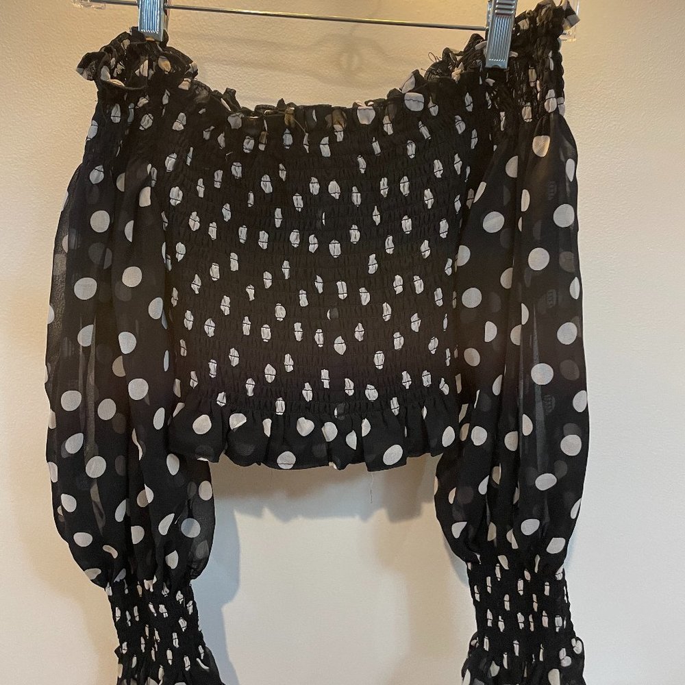 Off the Shoulder Polka Dot Blouse